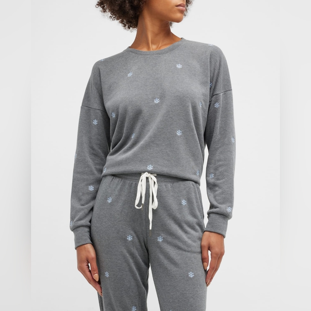 Snowflake-Embroidered Crewneck Top